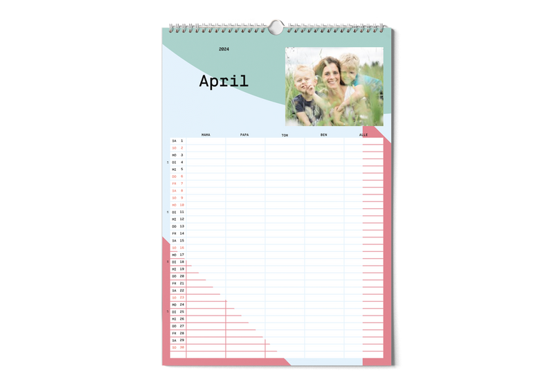 Family planner with photos 5 columns from Kleine Prints