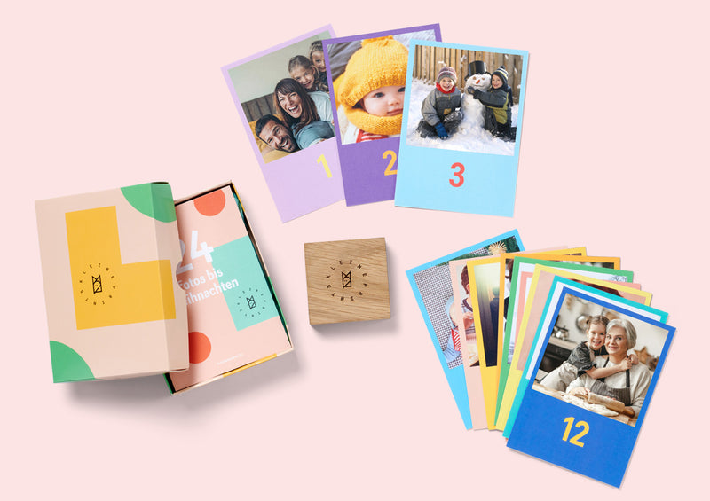 Photo advent calendar with wooden holder and gift box - Kleine Prints