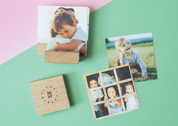 10 square photo prints in wooden holder from Kleine Prints