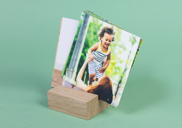 Square photo prints in a set with wooden holder by Kleine Prints